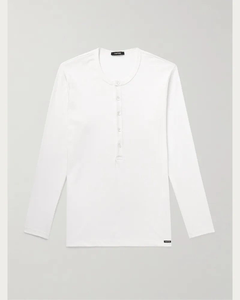 Tom Ford Henley-Pyjama-Oberteil aus Stretch-Baumwoll-Jersey Weiß