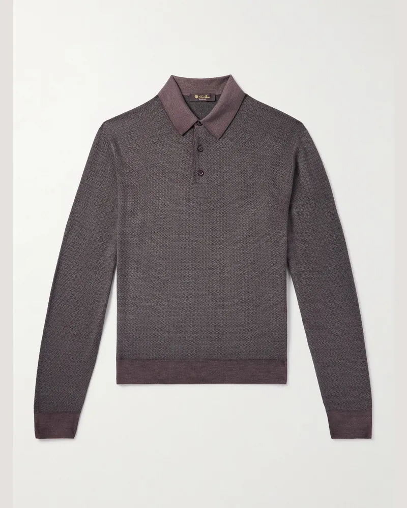 Loro Piana Pullover aus Jacquard-Strick aus einer Woll-Seidenmischung mit Polokragen Braun