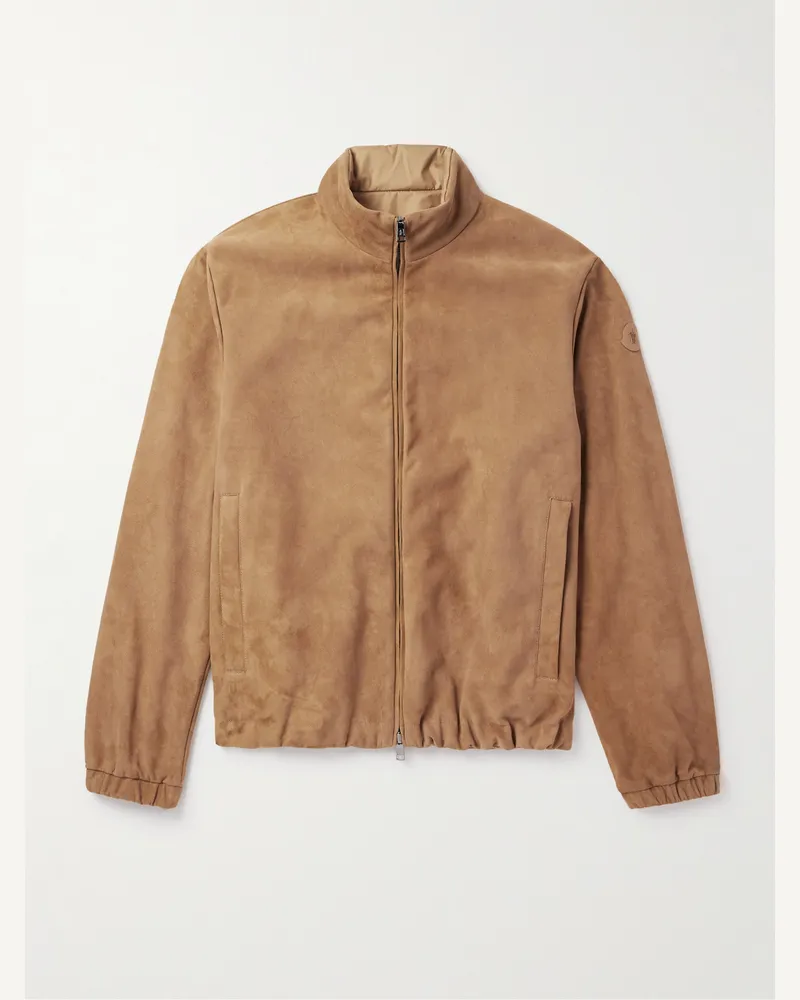 Moncler Turbat wendbare Jacke aus Veloursleder und „Airsoft“-Shell mit Logoapplikation Braun
