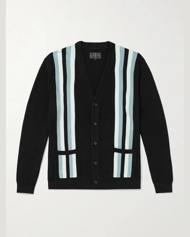 Beams Plus Cardigan aus Baumwolle mit Streifen Schwarz