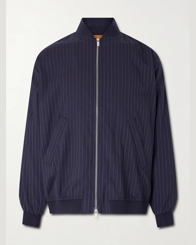 BARENA Gabier Fulgor Striped Wool-Blend Bomber Jacket Blue