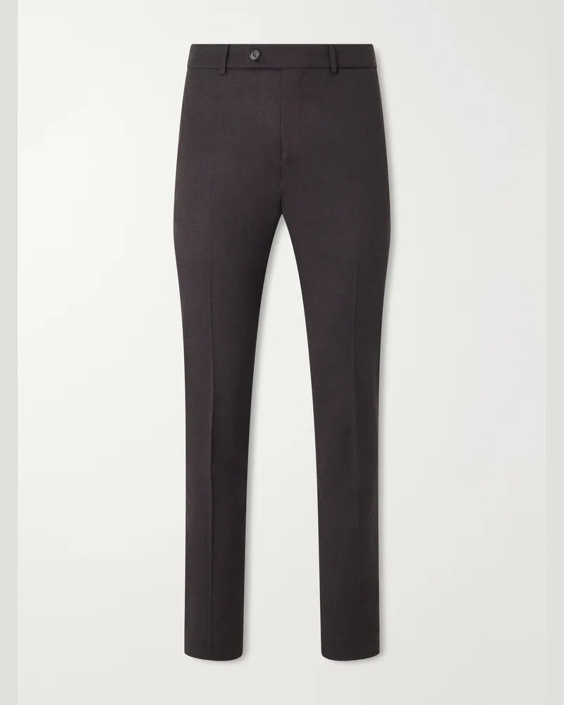 Slowear Incotex Tapered Wool-Blend Flannel Trousers Brown