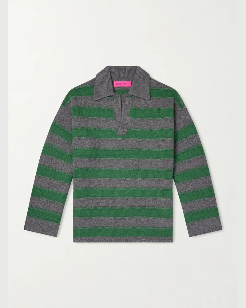 The Elder Statesman Dume gestreifter Pullover mit Polokragen Grün