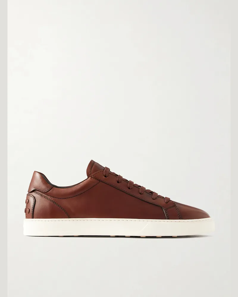 TOD'S Cassetta Rubber-Trimmed Glossed-Leather Sneakers Brown