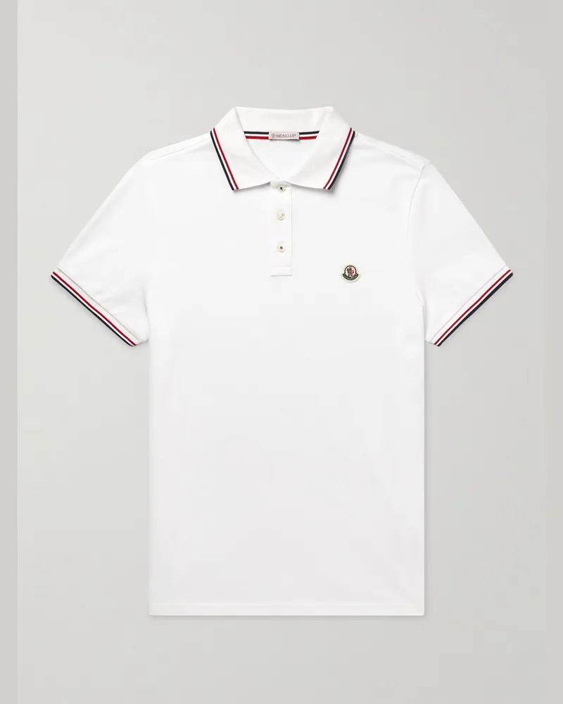 Moncler Polohemd aus Baumwoll-Piqué mit Logoapplikation und Streifen Weiß
