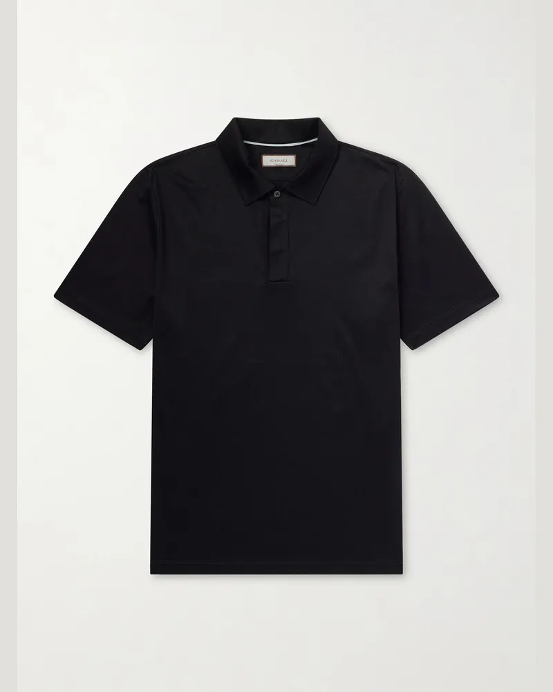 Canali Cotton-Jersey Polo Shirt Black