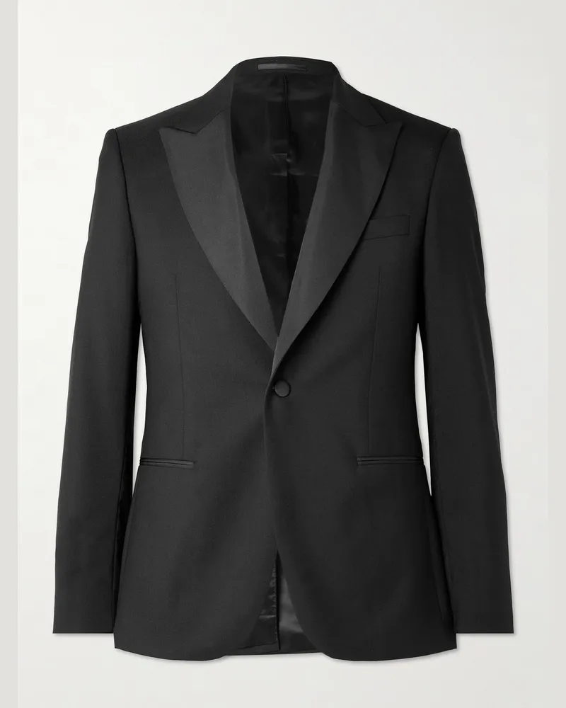 MR P. Schmal geschnittene Smokingjacke aus Wolle mit Satinbesatz Schwarz