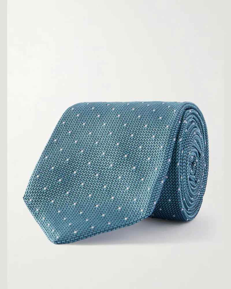 Richard James Krawatte aus Seiden-Jacquard mit Punkten, 8 cm Blau