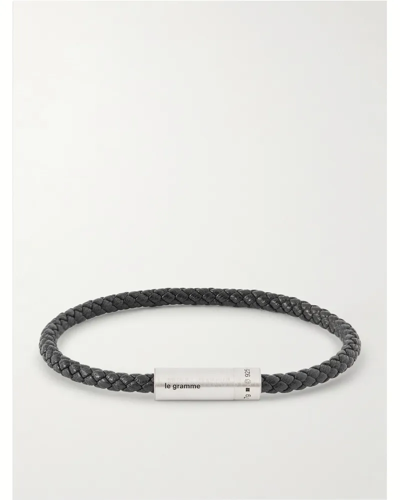 Le Gramme 7g Sterling Silver and Leather Cable Bracelet Black