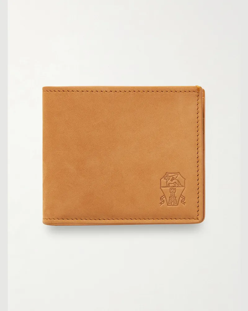 Brunello Cucinelli Logo-Debossed Suede Billfold Wallet Brown