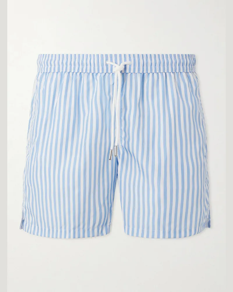 Thom Sweeney Straight-Leg Mid-Length Striped Swim Shorts Blue