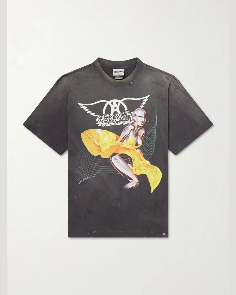SAINT MXXXXXX Aerosmith Paint-Splattered Printed Cotton-Jersey T-Shirt Black