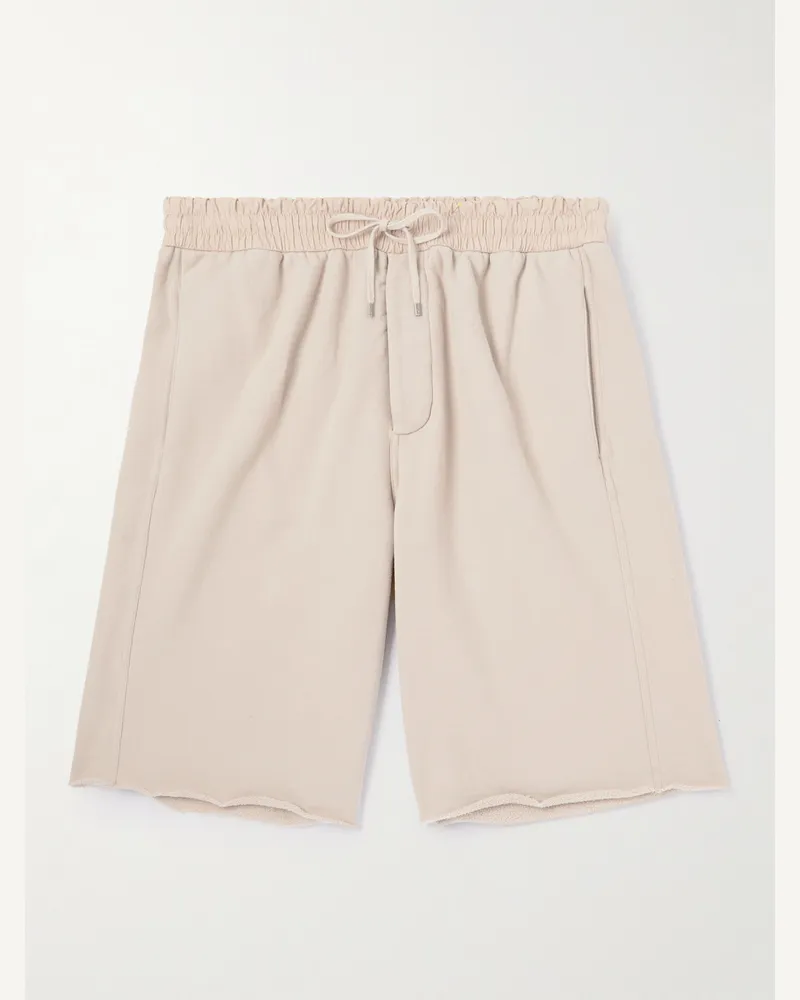 Saint Laurent Gerade geschnittene Shorts aus Baumwoll-Jersey mit Lederbesätzen und Kordelzugbund Neutral