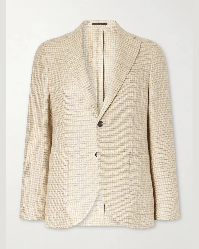 Slowear Houndstooth Linen and Silk-Blend Blazer Neutrals