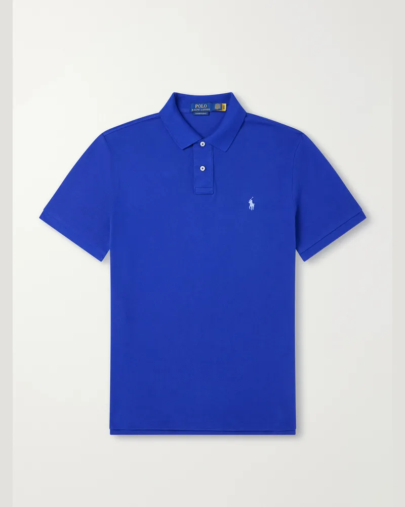 Ralph Lauren Logo-Embroidered Cotton-Pique Polo Shirt Blue