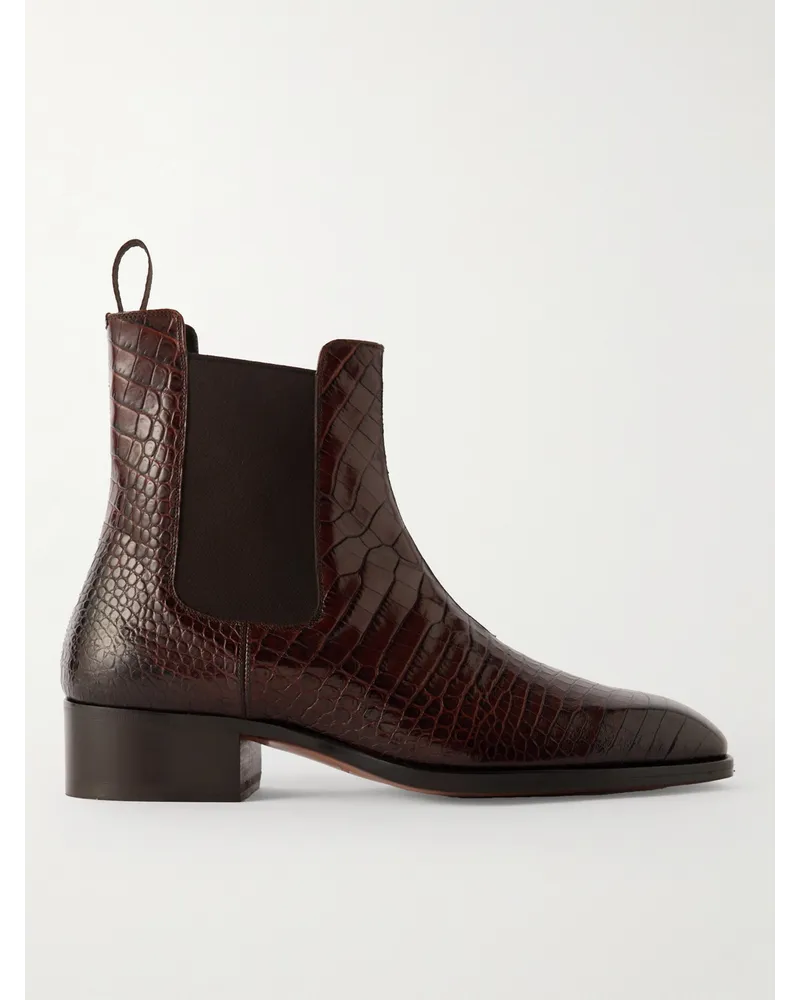 Tom Ford Hainaut Chelsea Boots aus Leder mit Krokodileffekt Braun