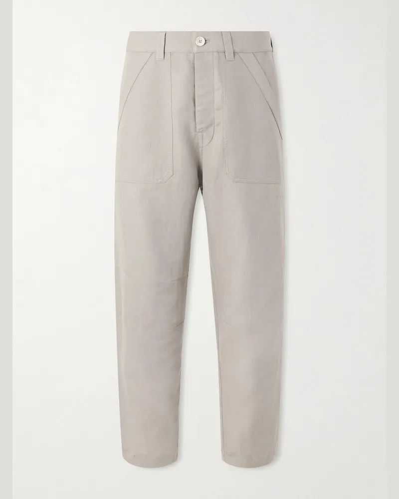 Brunello Cucinelli Straight-Leg Linen and Cotton-Blend Trousers Gray