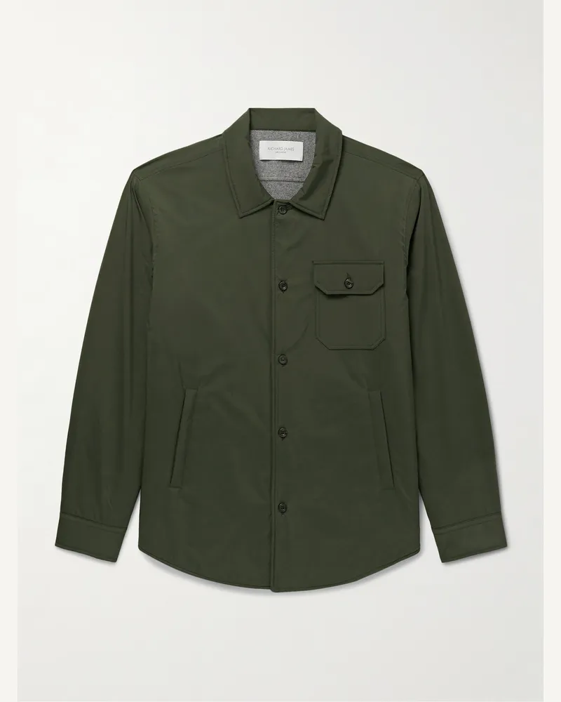 Richard James Wattierte Hemdjacke aus technischem Shell Grün