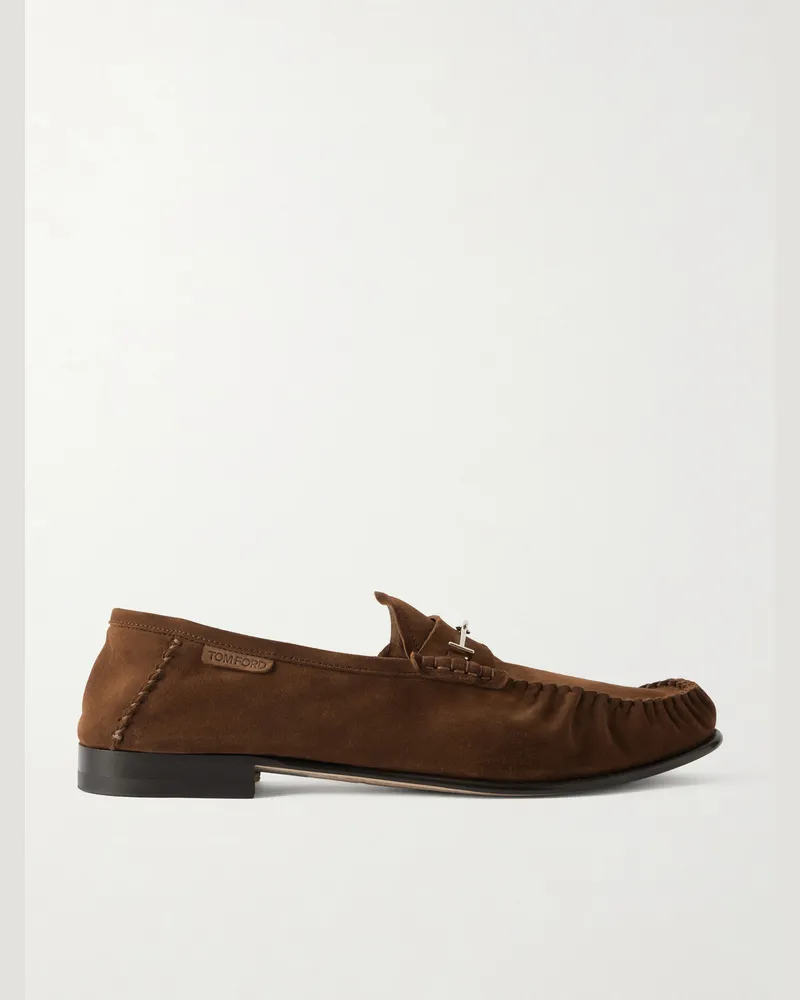 Tom Ford Ripley Embellished Suede Loafers Brown