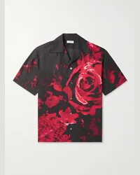 Alexander McQueen Hemd aus Baumwollpopeline mit Blumenprint und Reverskragen Rot