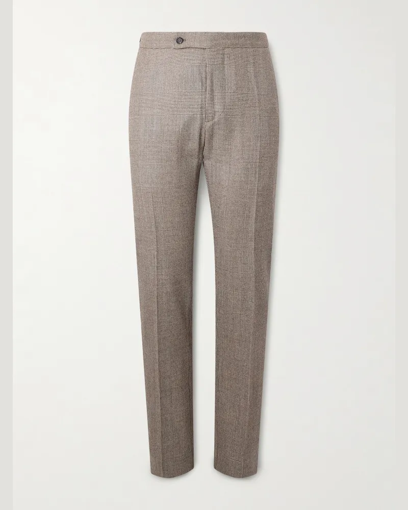 Sid Mashburn Ghost Straight-Leg Prince of Wales Wool-Hopsack Suit Trousers Brown