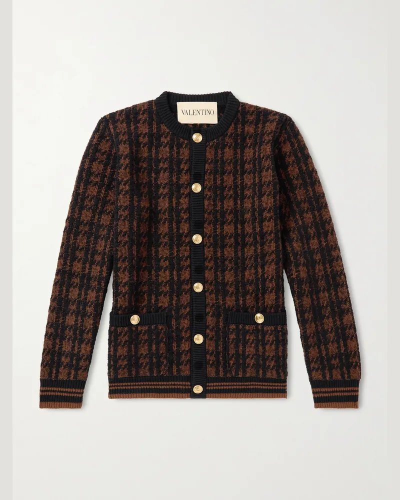 Valentino Garavani Houndstooth Wool-Blend Cardigan Brown