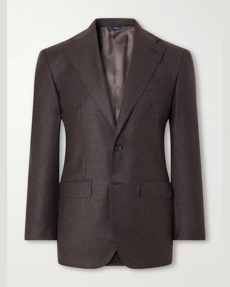 Thom Sweeney Wool-Blend Flannel Suit Jacket Brown