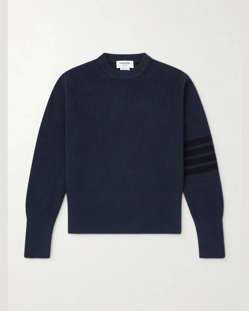 Thom Browne Slim-Fit Striped Cotton Sweater Blue