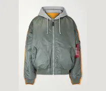 Padded Shell and Cotton-Blend Jersey Hooded Jacket