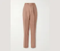 Straight-Leg Pleated Herringbone Wool and Cashmere-Blend Trousers