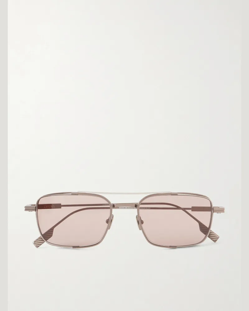 Ermenegildo Zegna Double-Bridge Aviator-Style Rose Gold-Tone Titanium Sunglasses Pink