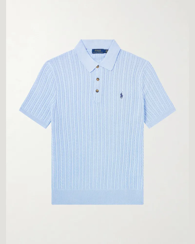 Ralph Lauren Logo-Embroidered Cable-Knit Cotton Polo Shirt Blue
