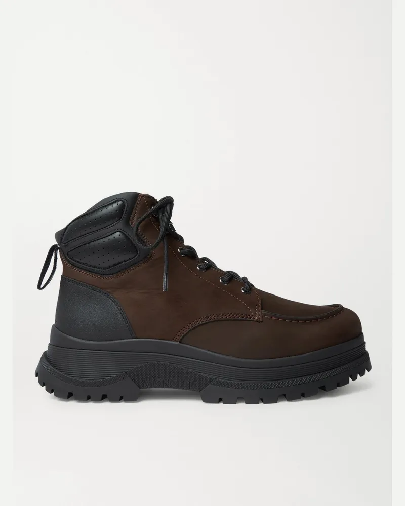 Moncler Ulderic Leather-Trimmed Shearling-Lined Nubuck Boots Brown