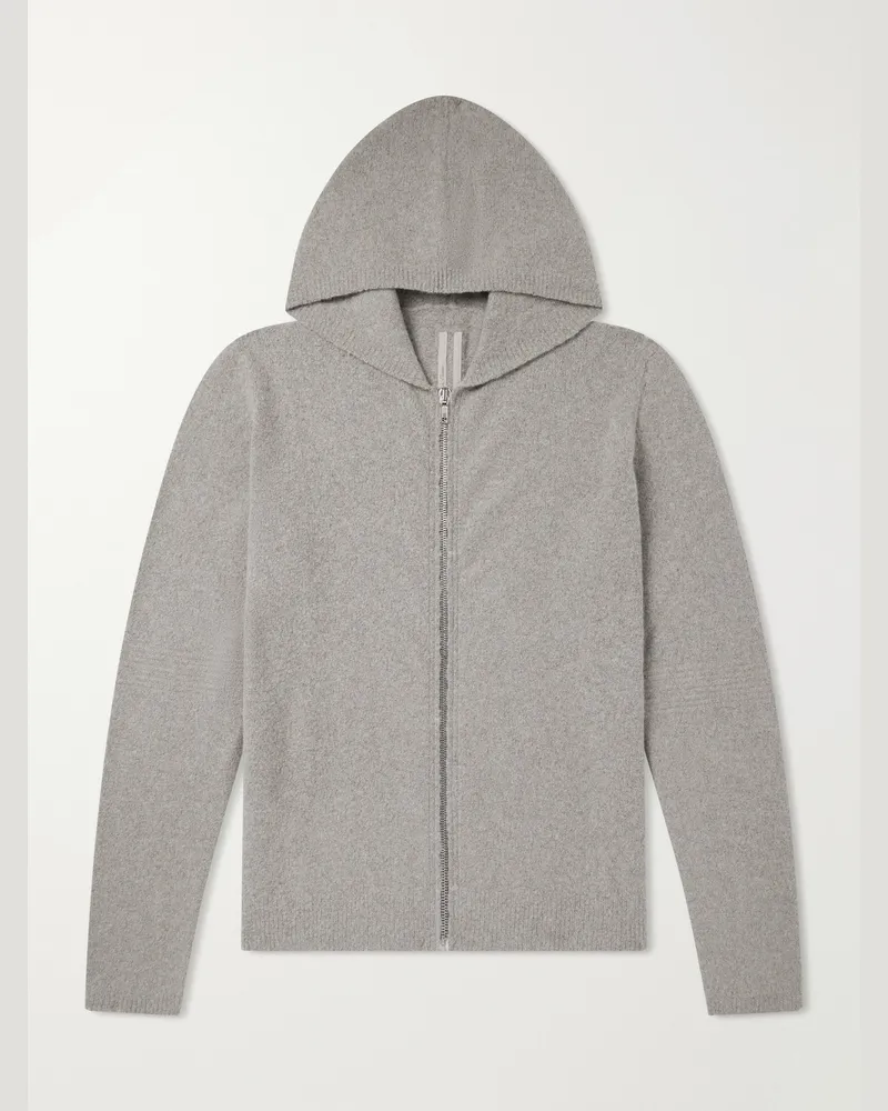Rick Owens Cashmere-Blend Felt Zip-Up Hoodie Gray