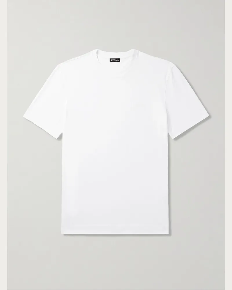 Ermenegildo Zegna Schmal geschnittenes T-Shirt aus Baumwoll-Jersey mit Logostickerei Weiß