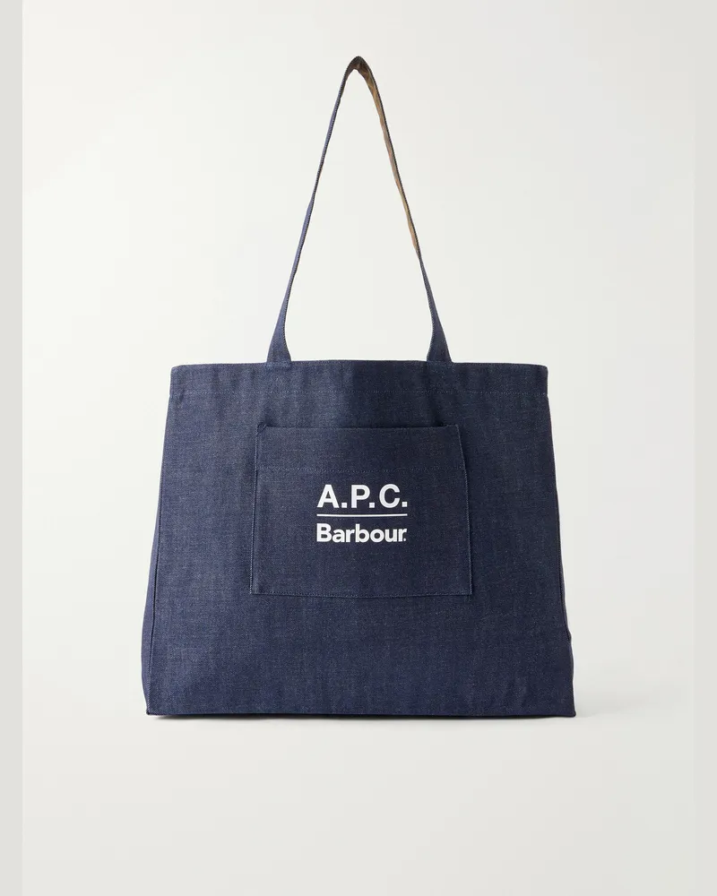 Barbour A.P.C. Logo-Print Denim Tote Bag Blue