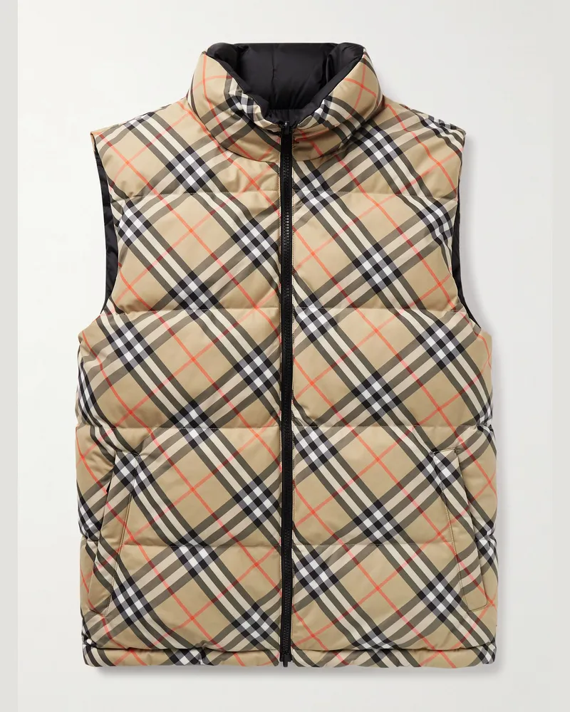 Burberry Slim-Fit Reversible Quilted Checked Down Gilet Neutrals