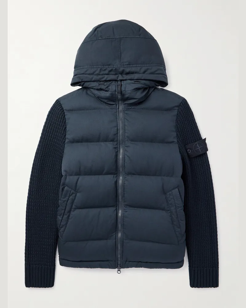 Stone Island Daunenjacke aus gestepptem Schurwoll-Twill mit Kapuze Blau