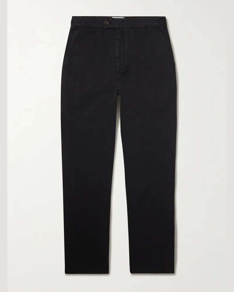 MR P. Mike Straight-Leg Organic Cotton and Linen-Blend Twill Trousers Black