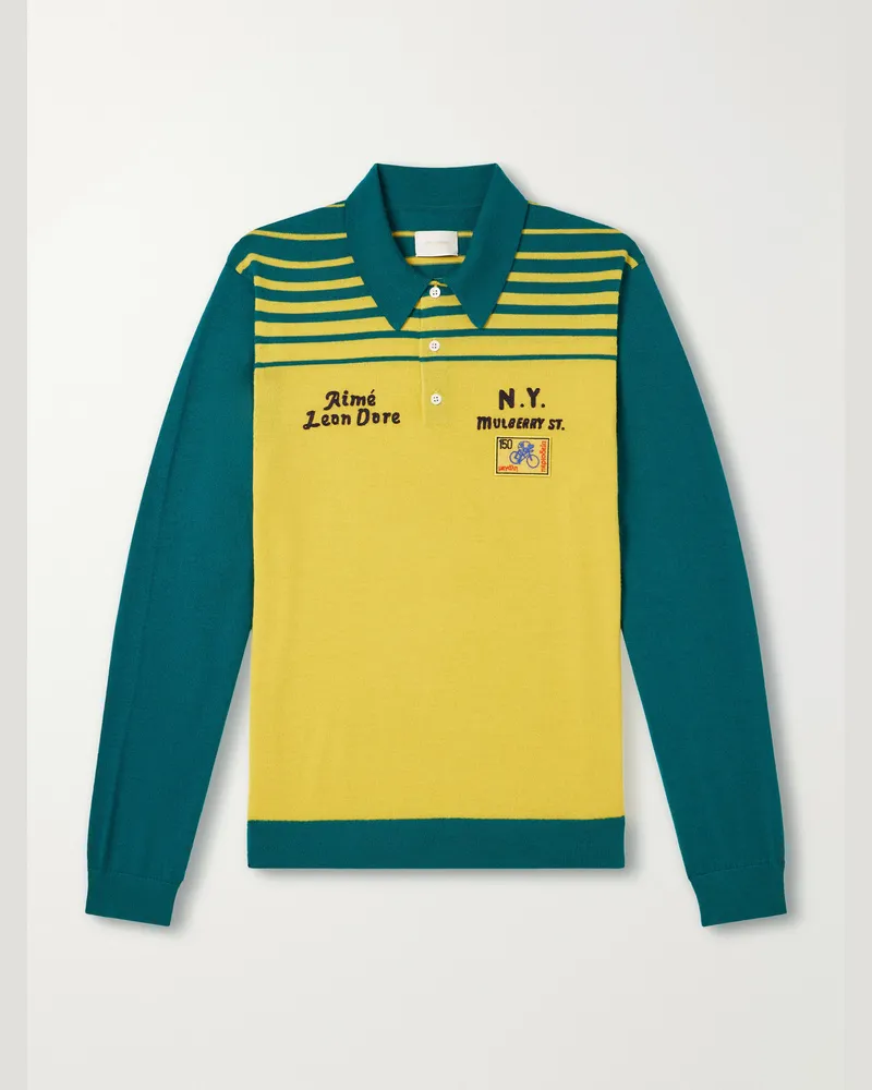 Aimé Leon Dore Logo-Embroidered Merino Wool Polo Shirt Yellow