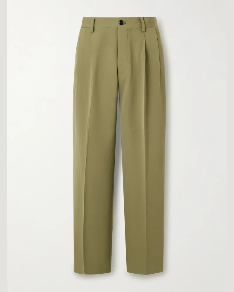 NN 07 Justin 10002 gerade geschnittene Anzughose aus Twill aus einer Wollmischung mit Falten Grün