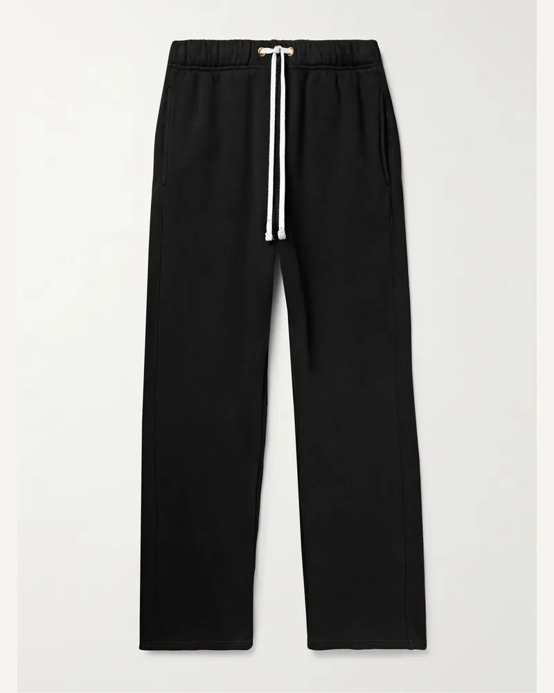 LES TIEN Straight-Leg Garment-Dyed Cotton-Jersey Sweatpants Black