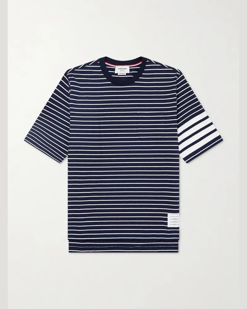Thom Browne Striped Cotton T-Shirt Blue