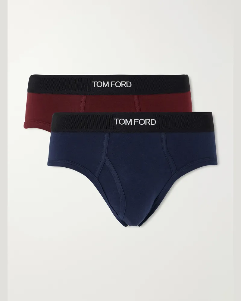 Tom Ford Two-Pack Stretch-Cotton Briefs Burgundy