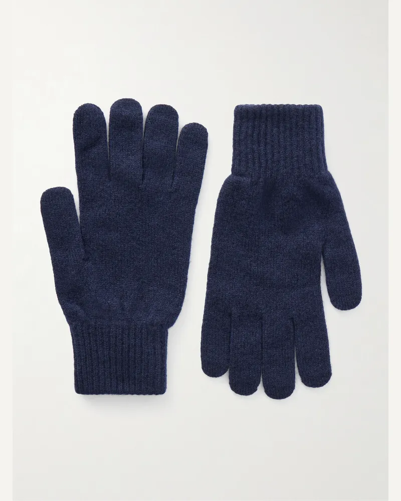 Paul Smith Merino Wool and Recycled-Cashmere Blend Gloves Blue