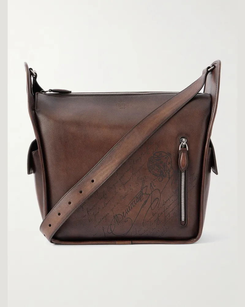 Berluti Périple Scritto Full-Grain Venezia Leather Messenger Bag Brown
