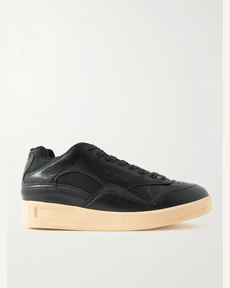 Jil Sander Sneakers aus Leder mit Mesh-Besatz Schwarz