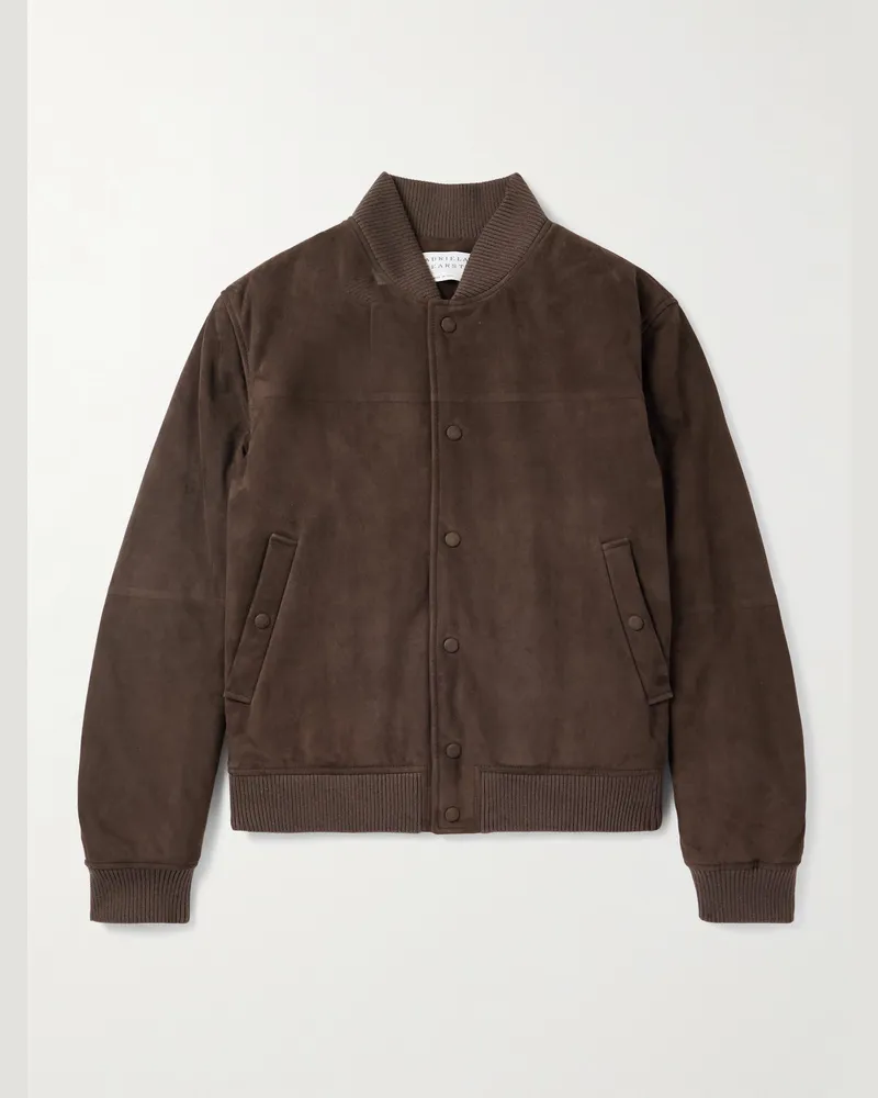 Gabriela Hearst Greg Slim-Fit Padded Suede Bomber Jacket Brown