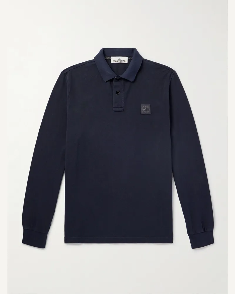 Stone Island Oberteil aus Baumwoll-Piqué mit Logoapplikation und Polokragen in Stückfärbung Blau