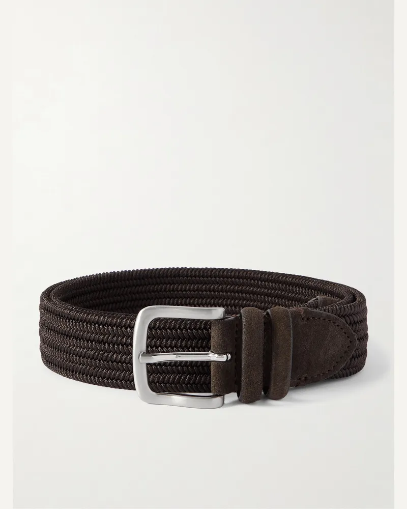 MR P. 3.5cm Suede-Trimmed Woven Belt Brown